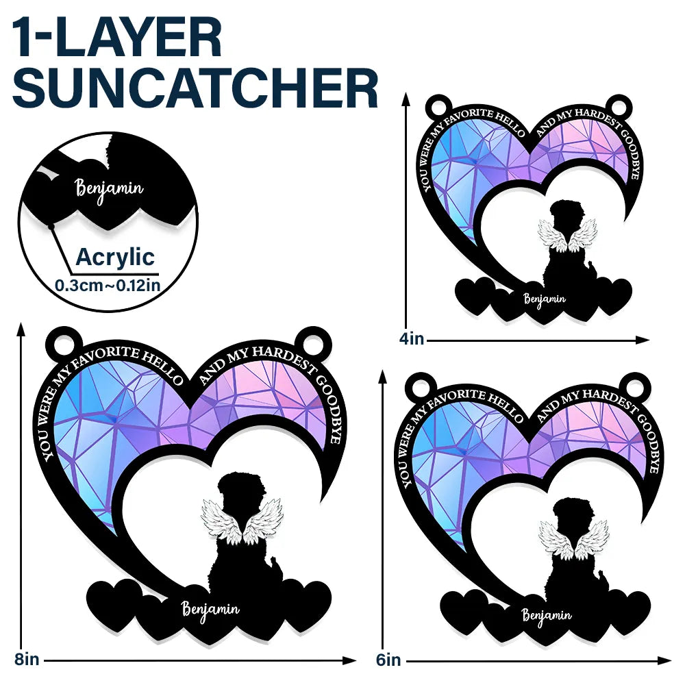 Pet Memorial My Hardest Goodbye Dog Cat - Personalized Window Hanging Suncatcher Ornament