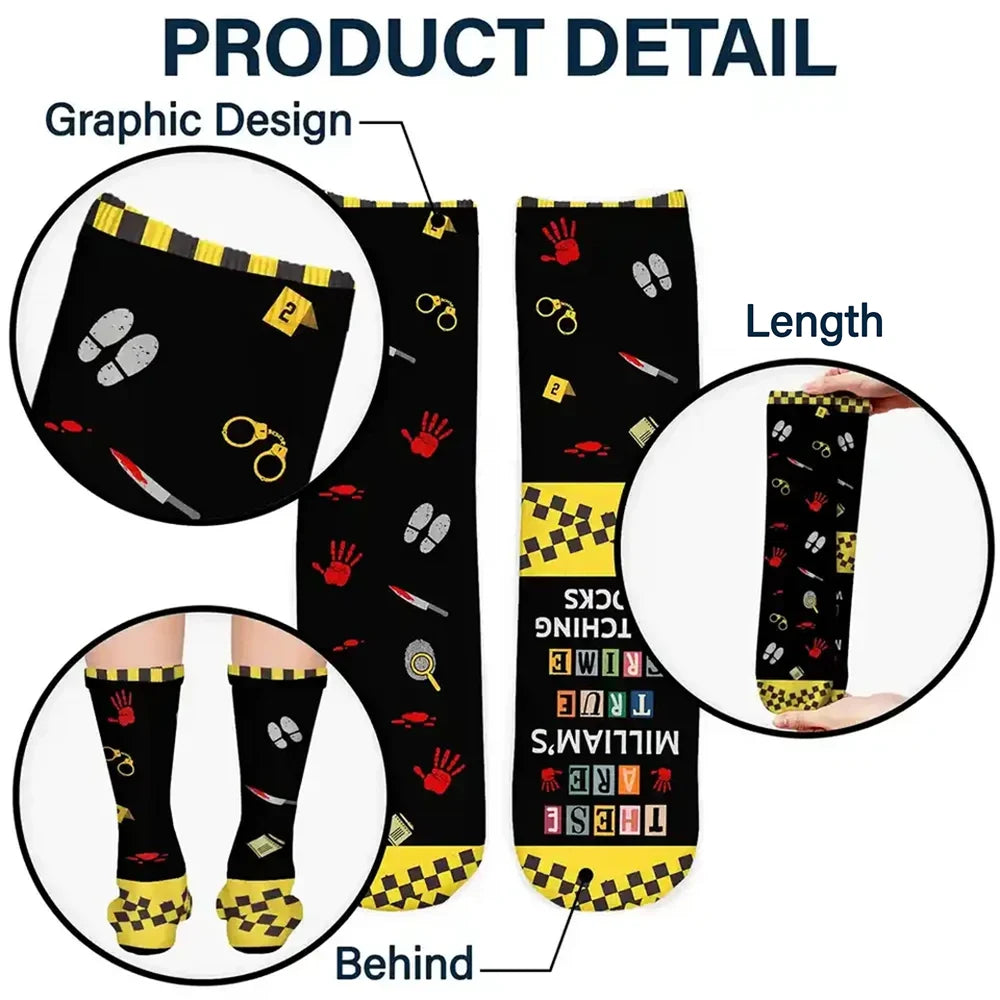 Christmas, Custom Text, Gift For Women, Gift For Yourself, Gifts For Her, Happy - Gift For True Crime Lovers - Personalized Binge Watching Socks