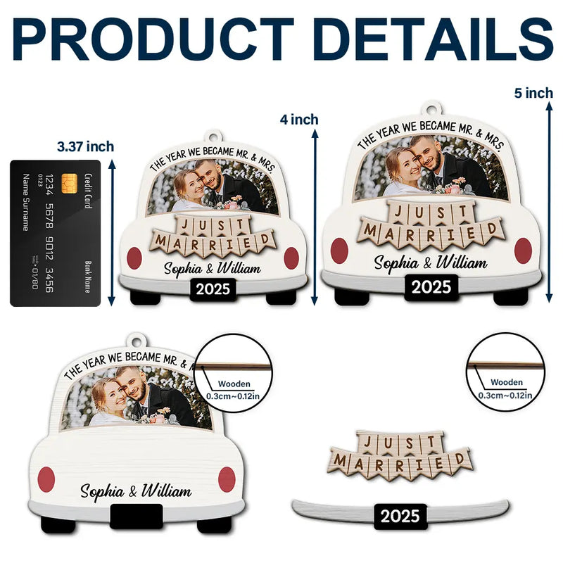 Love,Christmas,Gift For Wife,Gift For Husband,Gift For Couples,Gift For Boyfriend,Gift For Girlfriend,Wedding,Wedding Anniversary - Custom Photo The Year We Became Mr & Mrs Wedding Car - Personalized 2-Layered Wooden Ornament