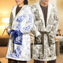 Cat Mom,Cat Lovers,Happy - Cat Mom Toile De Jouy Cats - Personalized Hooded Robe