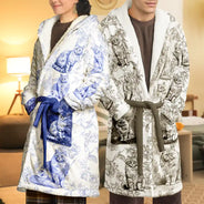Cat Mom,Cat Lovers,Happy - Cat Mom Toile De Jouy Cats - Personalized Hooded Robe