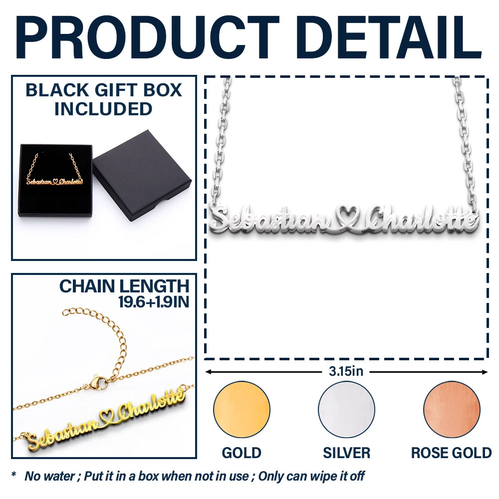 Gift For Couples,Love - Couples Initials Heart Sign Name - Personalized Letter Necklace