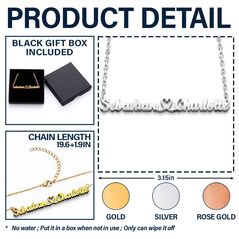 Gift For Couples,Love - Couples Initials Heart Sign Name - Personalized Letter Necklace