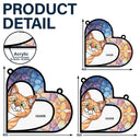 Cat Lovers,Cat Mom,Happy - Funny Cat Heart Shape Stained Glass Effect - Personalized Window Hanging Suncatcher Ornament