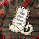 Cat Lovers, Cat Mom, Cat Dad, Happy, Christmas - Cat Shape Christmas Light Custom Name - Personalized Custom Shaped Mirror Ornament