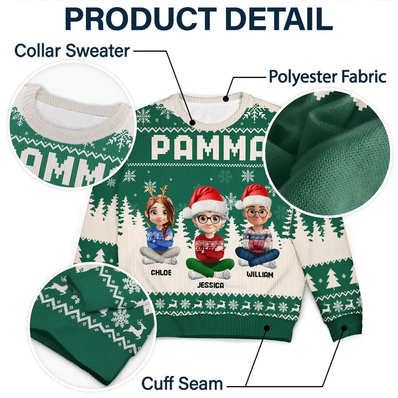 Gift For Grandma,Gift For Mother,Gift For Wife,Happy,Christma - Grandma Nana Mimi Grandkid 3D Effect - Personalized Unisex Ugly Sweater