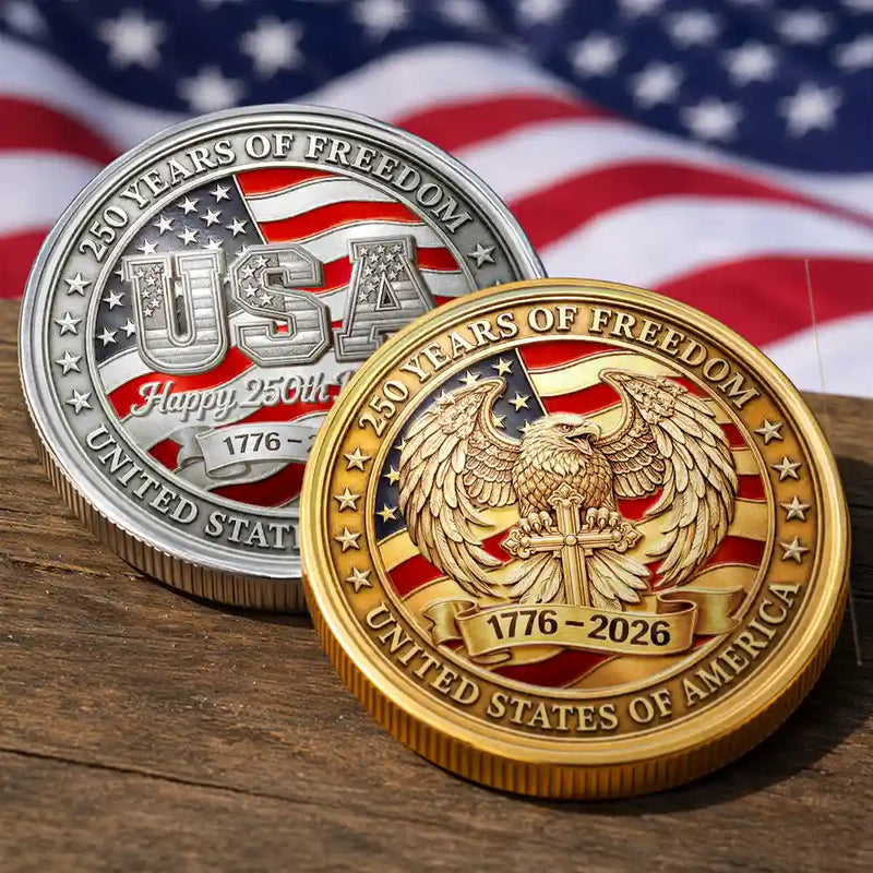 Gift For Father, America 250th, Independence Day, Top Market, Proud, Icon - 250Th Anniversary Best Dad Grandpa Ever Fist Bump - Personalized Commemorative Keepsake Coin