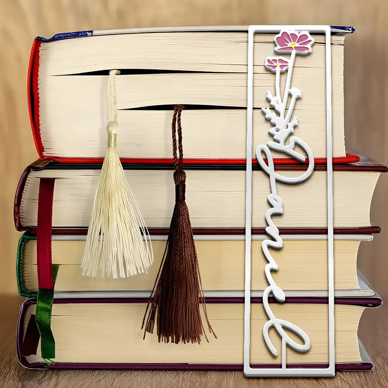 Reading, Gift For Yourself, Gift For Women, Happy - Birth Month Flower Bookish Keepsake - Personalized Metal Bookmark