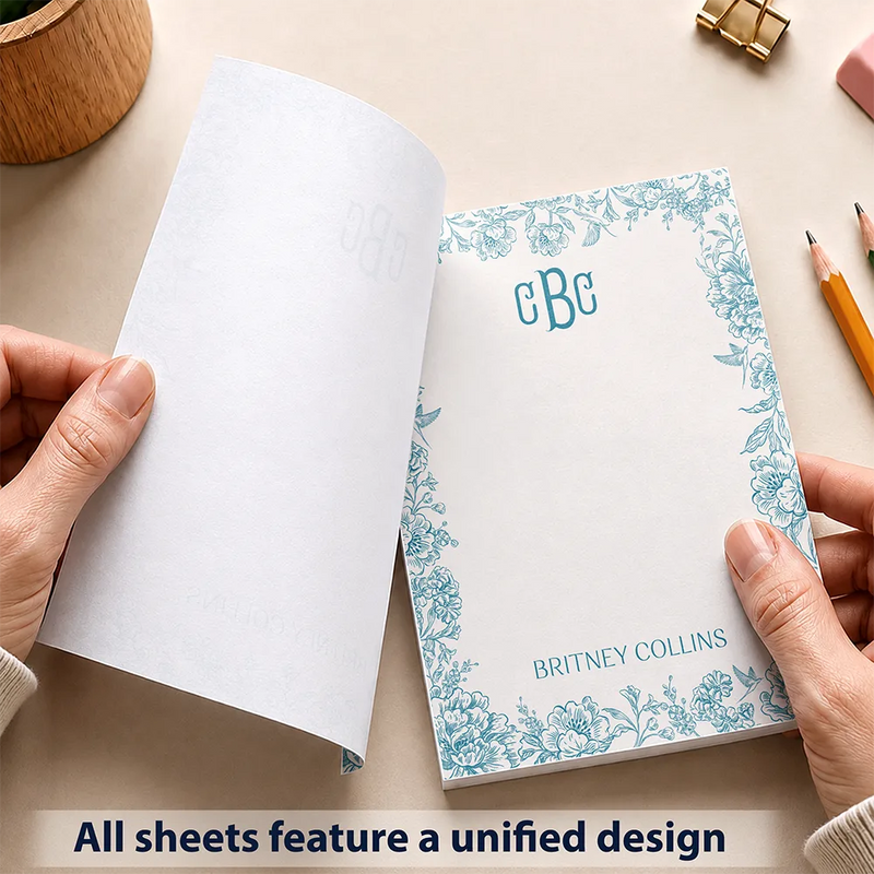 Cozy,Gift For Yourself,Gift For Women,Icon - Toile Monogrammed Letter & Name - Personalized Notepad