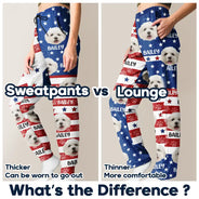 Independence Day,Dog Lovers,Pet Lovers,Cat Lovers,Photo,Proud - Custom Photo Funny Pet Face Pattern Dog Cat US Flag - Personalized Pajama Pants