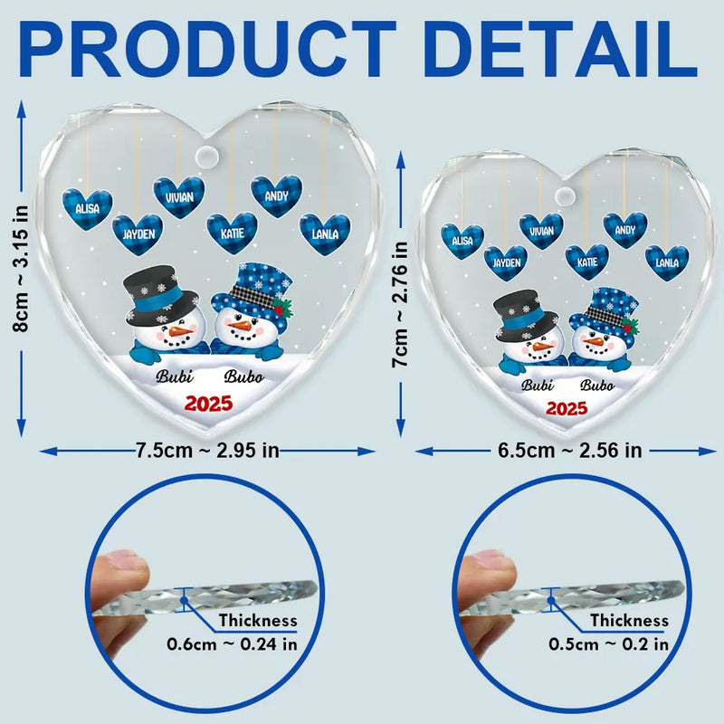 Gift For Grandparents - Papa Nana Snowman Christmas Grandparents - Personalized Heart Shaped Glass Ornament