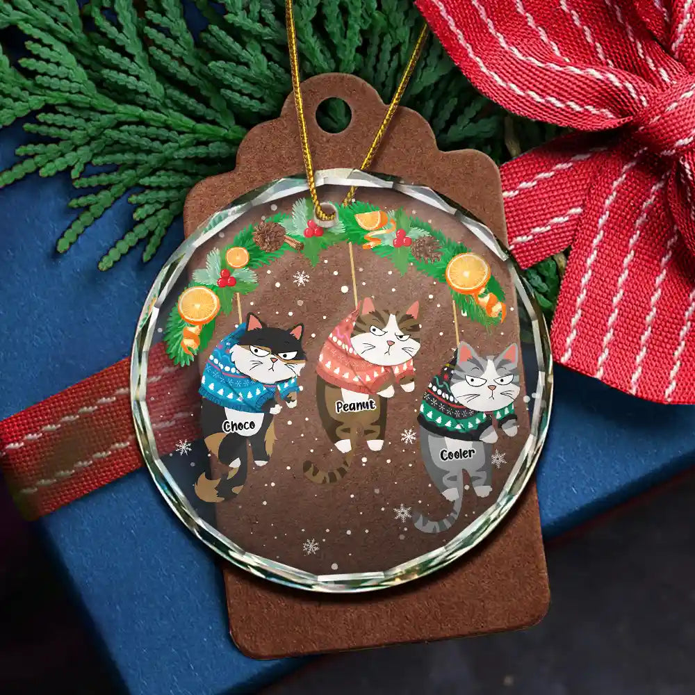 Chats rigolos à suspendre pour Noël – Décoration de Noël personnalisée en verre 