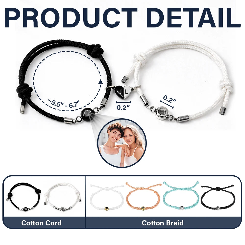 Happy,Gift For Bestie,Old Best friends,Gift For Sisters - Custom Photo Besties Sisters Forever - Personalized Photo Projection Bracelet Magnetic Initial