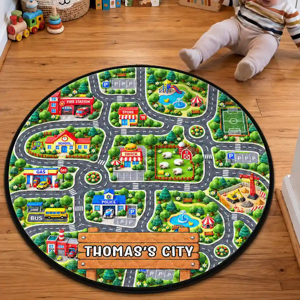 Car,Christmas,Custom Text,Gift For Kids,Playful,Top Market,Truck - Birthday Gift For Kids Boys Toddler - Personalized Name Sign City Road Car Track Map Rug