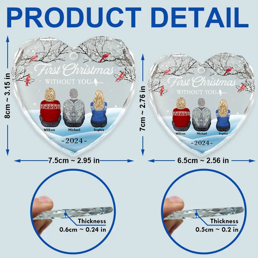 Christmas,Family,Parents,Gift For Grandparents,Gift For Kids,Gift For Daughter,Gift For Son,Continue Shopping,Sad,Memorial - Family Memorial First Christmas Without You - Personalized Heart Shaped Glass Ornament