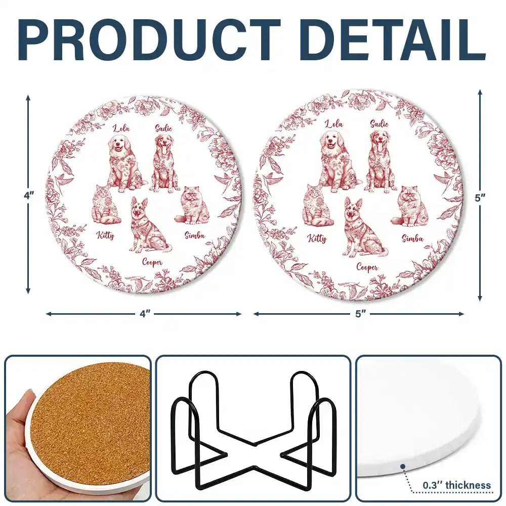 Dog Lovers,Pet Lovers,Cat Lovers,Happy - Chinoiserie Toile Dog Cat - Personalized Ceramic Coaster