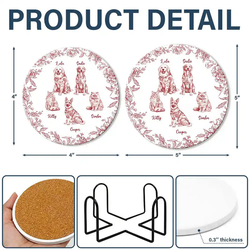 Dog Lovers,Pet Lovers,Cat Lovers,Happy - Chinoiserie Toile Dog Cat - Personalized Ceramic Coaster