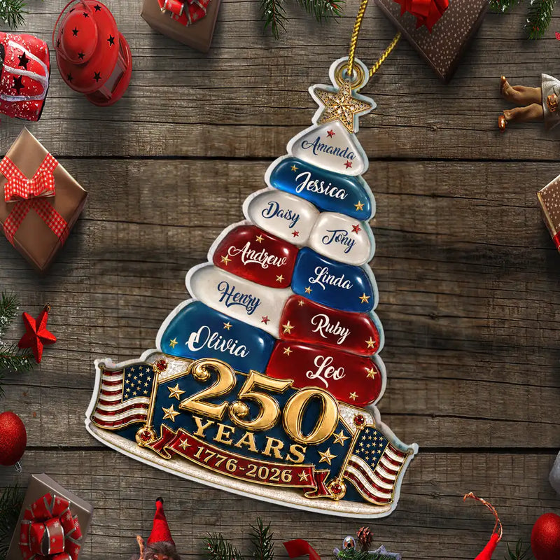 Independence Day,America 250th,Christmas,Proud,Family,Custom Text - Stars And Stripes Christmas Together We Make A Family Tree - Personalized Custom Shaped Acrylic Ornament
