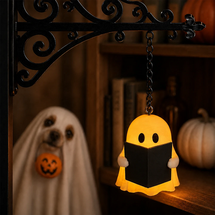 Bookish Halloween Reading Lover Ghost Pumpkin - Personalized Bookshelf Lantern Light