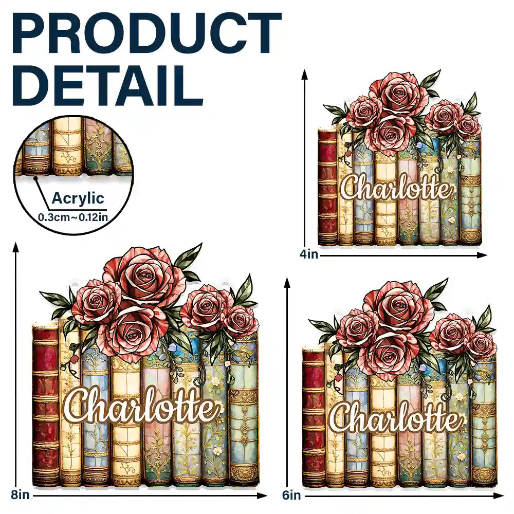 Gift For Women,Love - Birth Flower Reading Book Stack Stained Glass Effect - Personalized Window Hanging Suncatcher Ornament