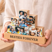 Old Best friends, Gift For Bestie - Custom Photo Besties Forever - Personalized Wooden Stacking Photo Blocks