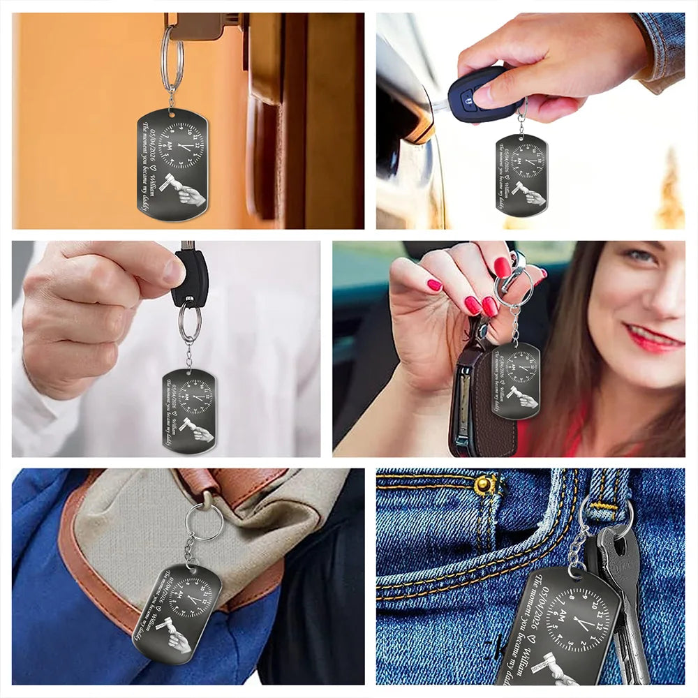 New Dad,New baby,Gift For Father,Happy,Vector,Adorable - The Moment You Became My Dad - Personalized Aluminum Keychain