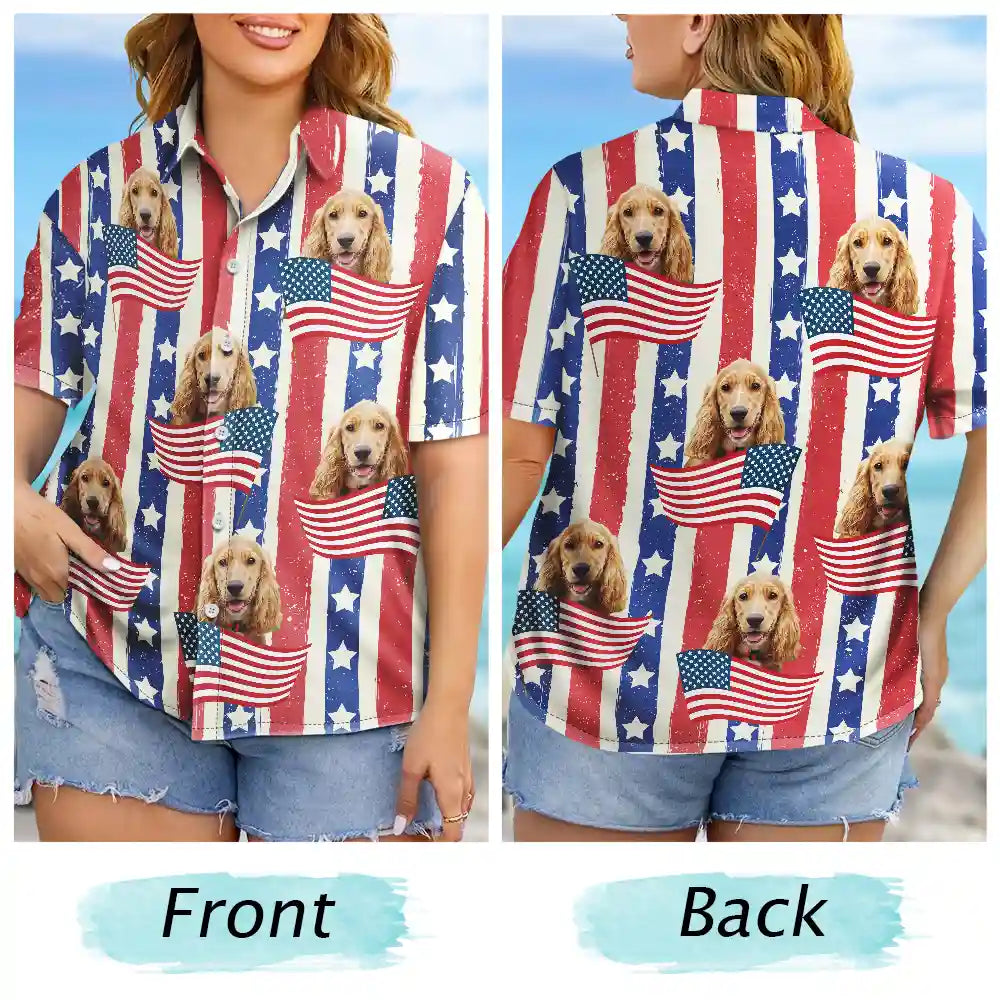 Custom Photo Funny Family Pet Face Stars And Stripes - Gift For Men, Dog And Cat Lovers - Personalized Custom Hawaiian Shirt