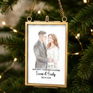 Art Design,Christmas,Custom Photo,First Christmas,Gift For Couples,Married Couple,Photo - Watercolor - Remove BG,Romantic,Top Market - Our First Christmas Couple - Personalized Custom Photo Watercolor Metal Frame Ornament