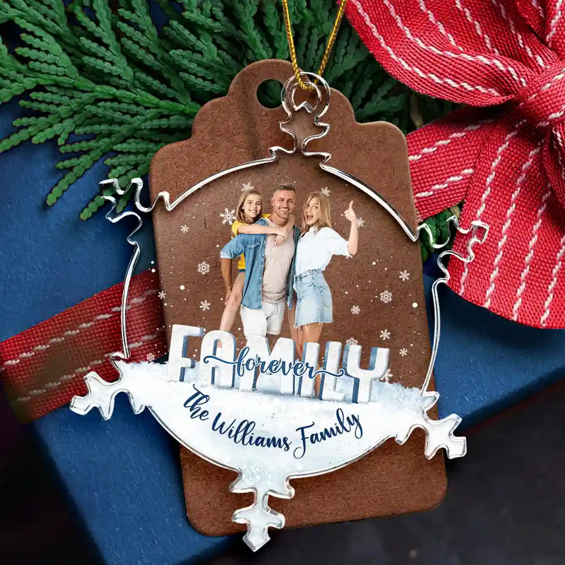 Gift For Sisters,Family,Christmas,Happy,Gift For Bestie - Custom Photo Family Besties Sisters Forever - Personalized Snowflakes Shaped Glass Ornament