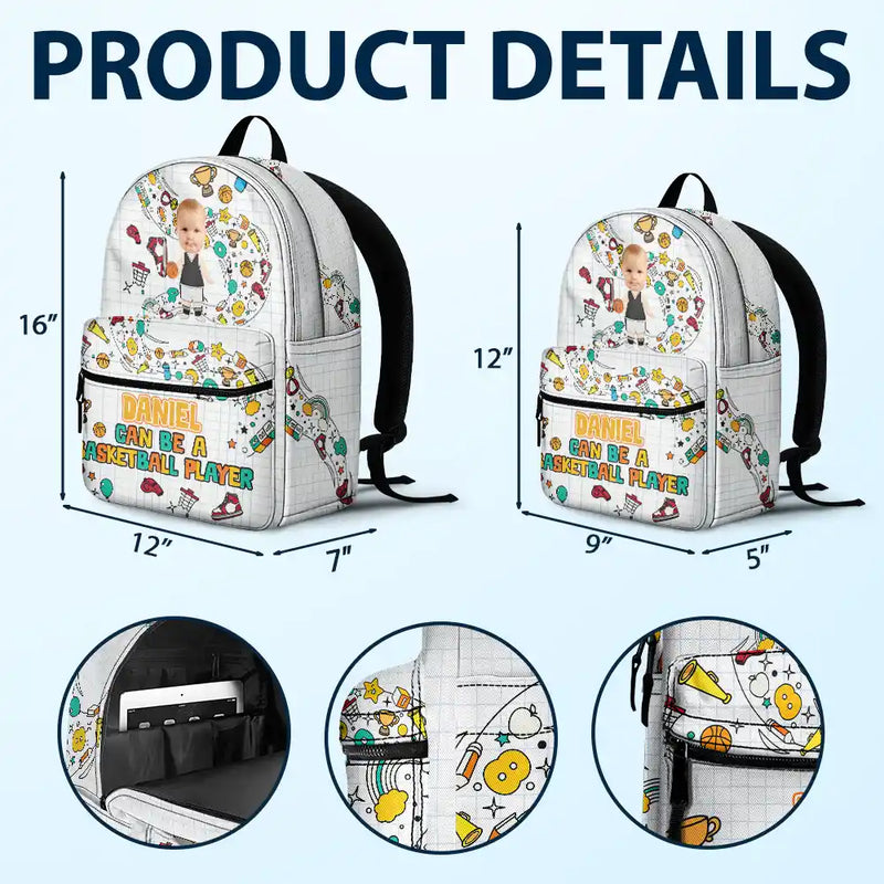 Back To School,Gift For Kids - Custom Photo Kid Can Be Anything - Personalized Canvas Backpack