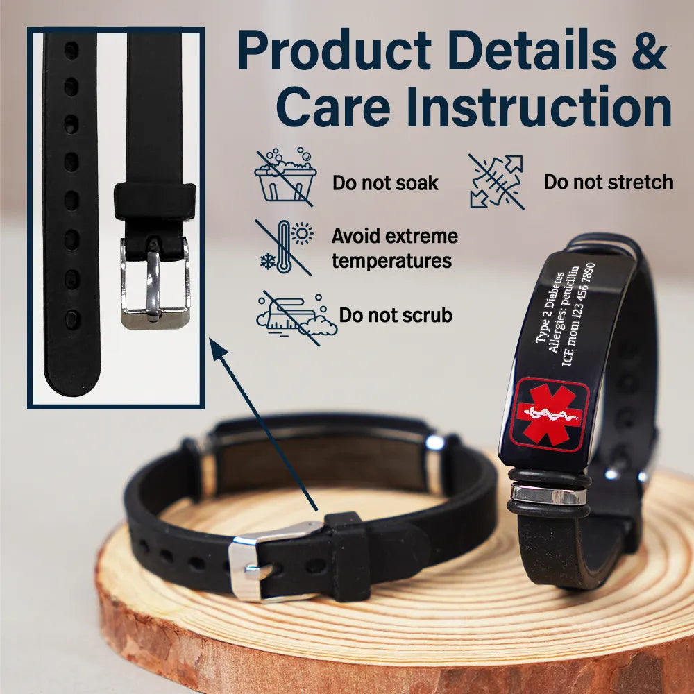 Gift For Mother,Gift For Father,Gift For Grandparents,Love - Emergency Medical Alert Band - Personalized Engraved Bracelet