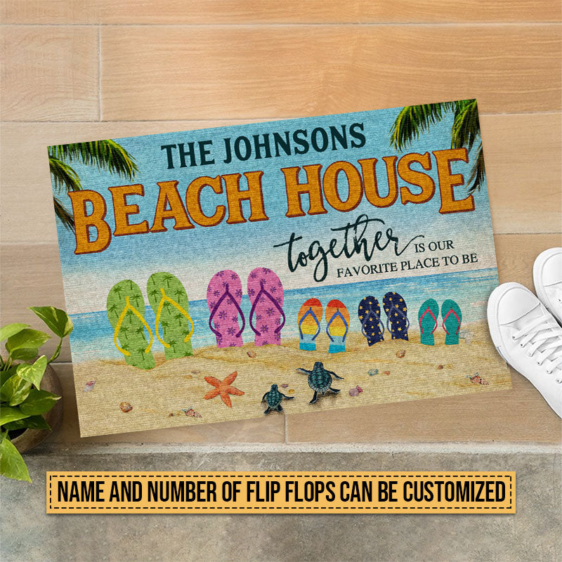 Paillasson personnalisé Beach House Flip Flop Together est notre endroit préféré