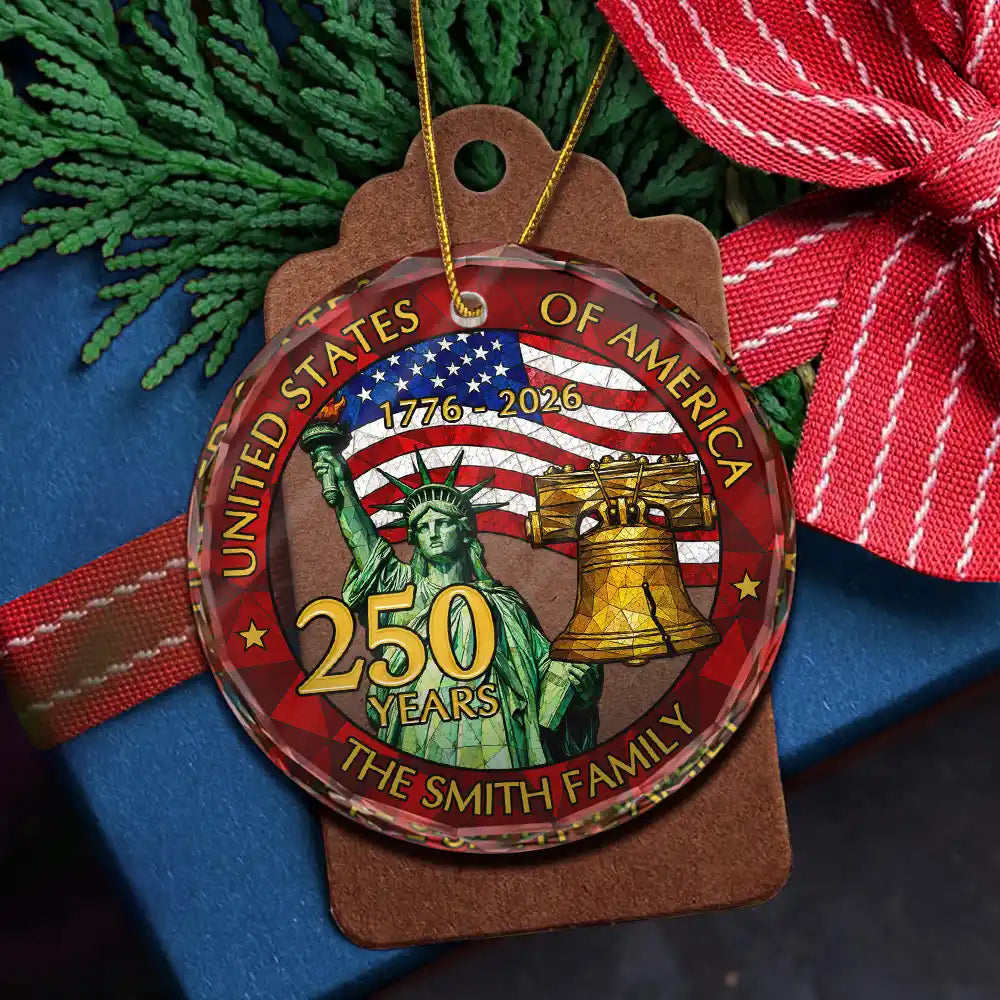 Independence Day,America 250th,Family,Gift For Bestie,Gift For Sibling,Gift For Grandparents,Gift For Yourself,Gift For Women,Gift For Men,Parents,Proud - 250th Anniversary USA - Personalized Circle Glass Ornament