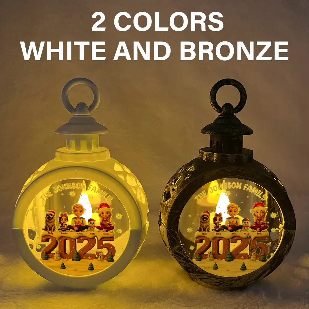 Family,Gift For Grandparents,Parents,Gift For Kids,Happy,Christmas,Non-Eng - 3D Effect Christmas Family And Dog Cat - Personalized Candlelight Lantern Ornament