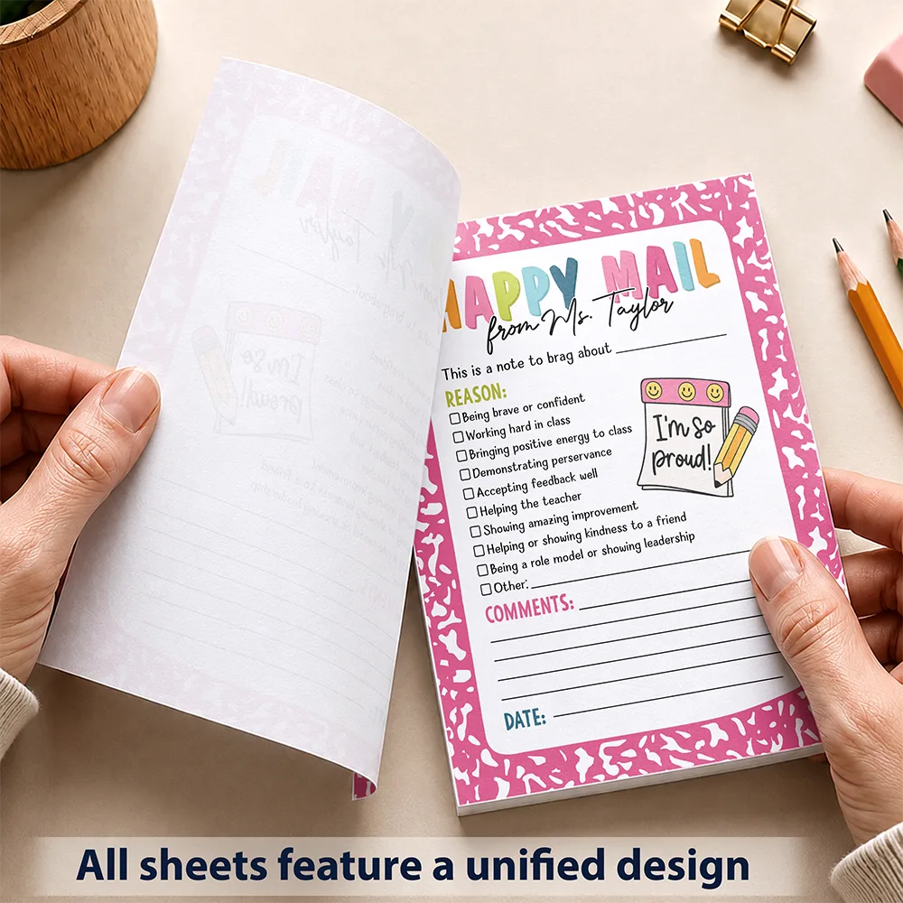 Top Market,Sentimental,Teacher,Back To School,Custom Text - Teacher Happy Mail Classroom - Personalized Notepad