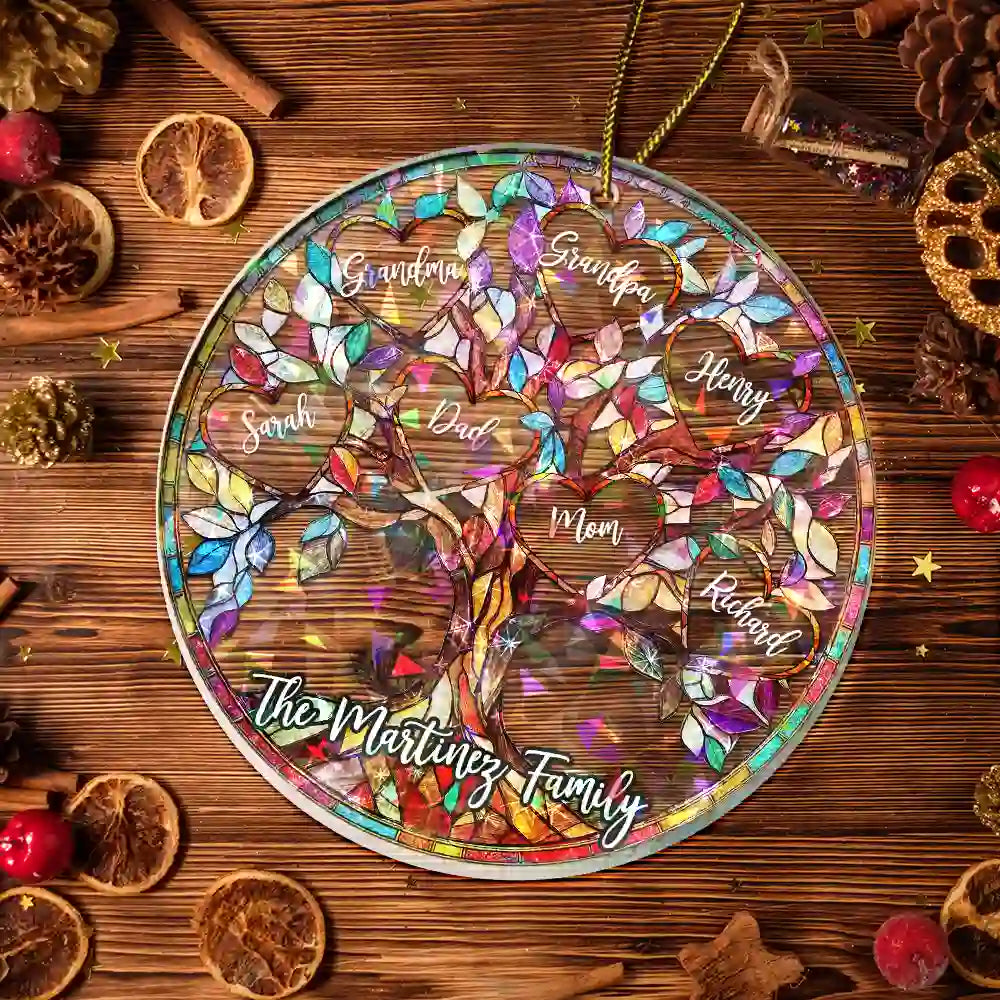 Christmas,Family,Parents,Gift For Grandparents - Family Unbreakable Bond Tree Of Life - Personalized Holographic Acrylic Ornament