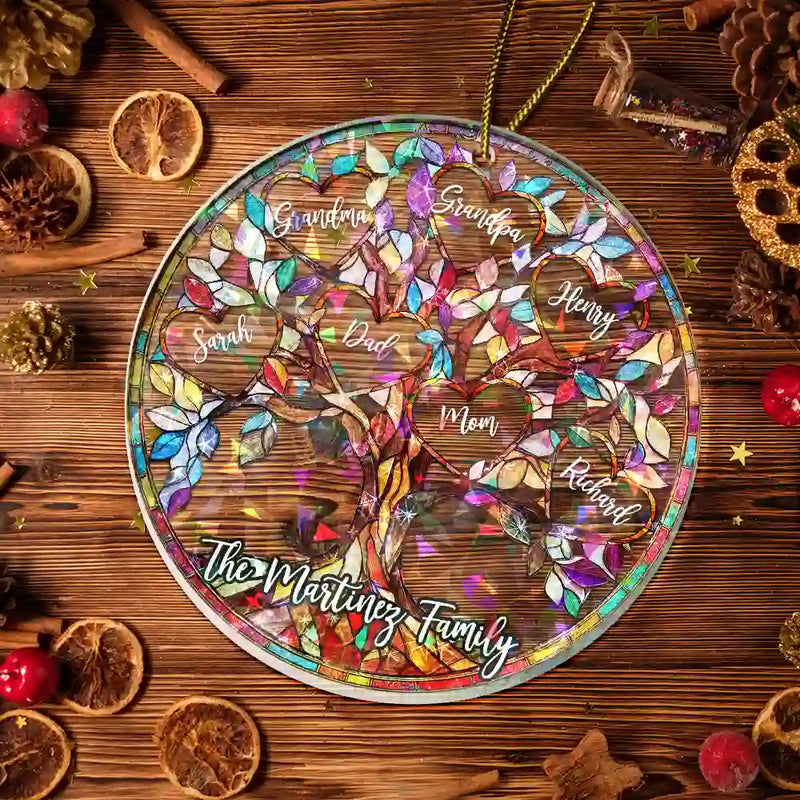 Christmas,Family,Parents,Gift For Grandparents - Family Unbreakable Bond Tree Of Life - Personalized Holographic Acrylic Ornament