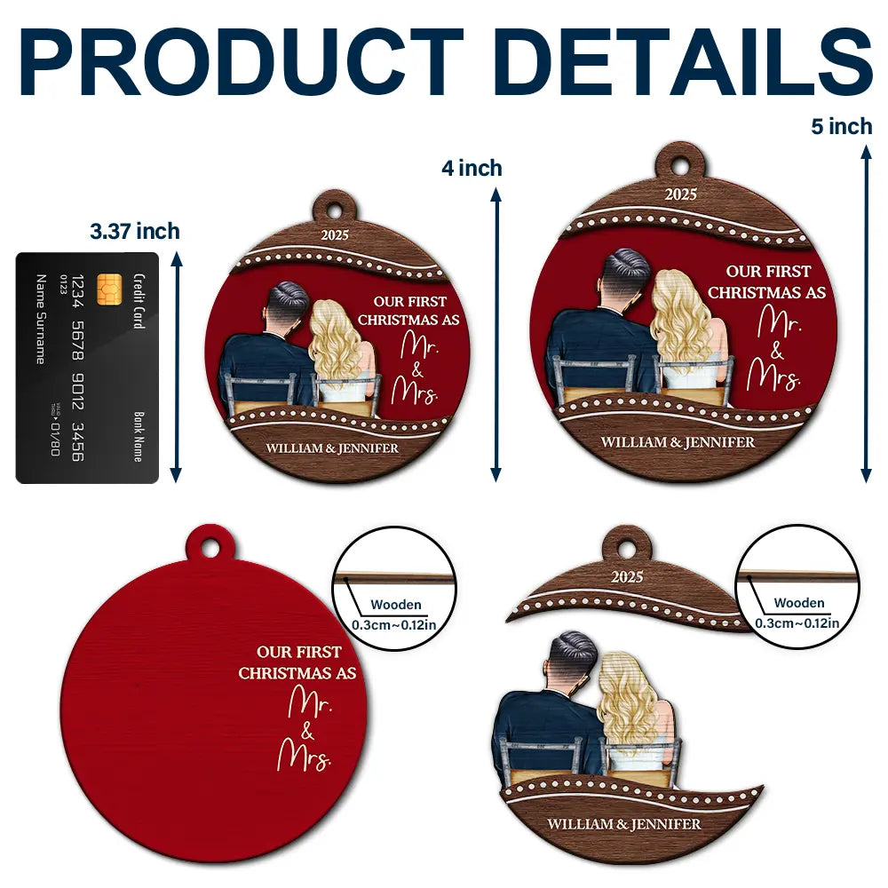 Christmas,Gift For Couples,Engaged,Wedding,Married ,Love - Our First Christmas Married Couple - Personalized 2-Layered Wooden Ornament