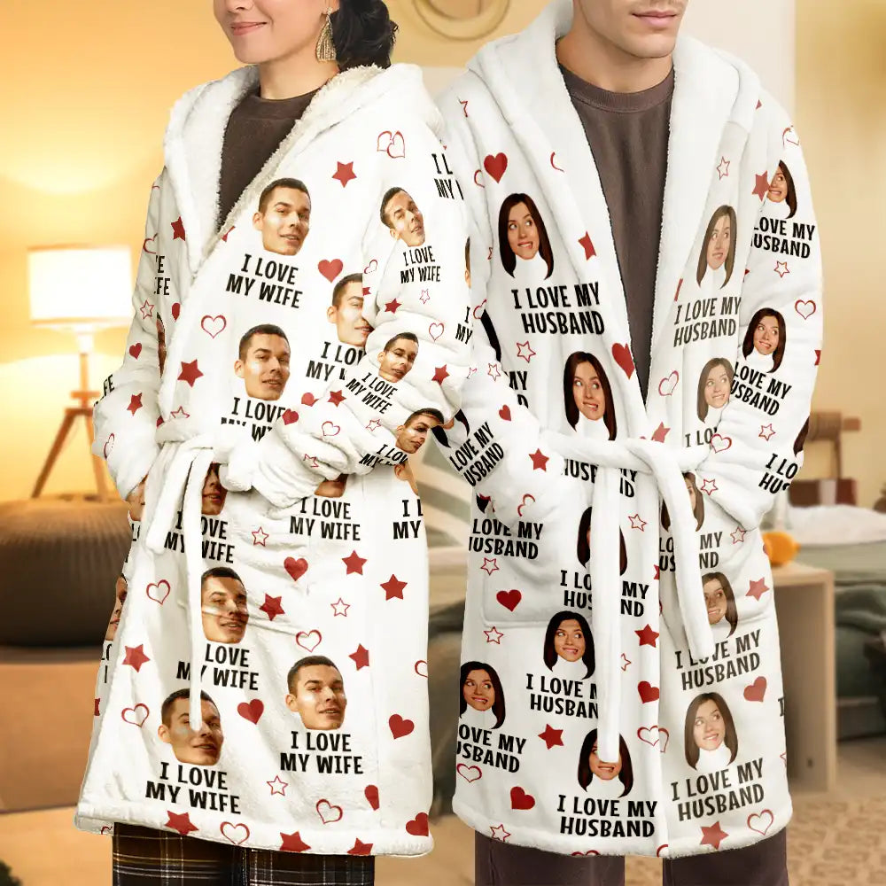 Gift For Husband,Gift For Couples,Custom Photo,Funny - Custom Photo Funny I Love My Lover - Personalized Hooded Robe