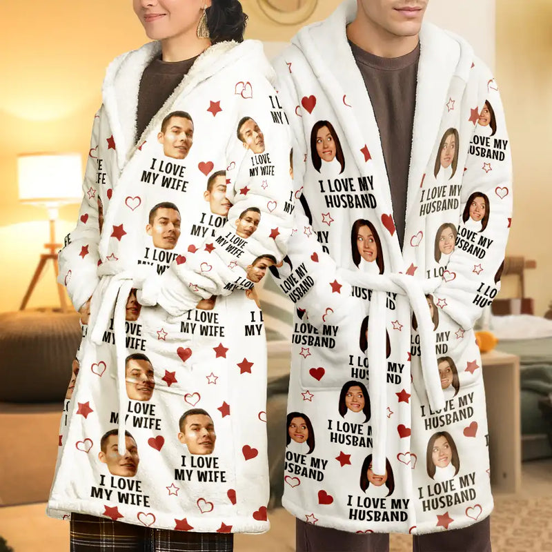 Gift For Husband,Gift For Couples,Custom Photo,Funny - Custom Photo Funny I Love My Lover - Personalized Hooded Robe