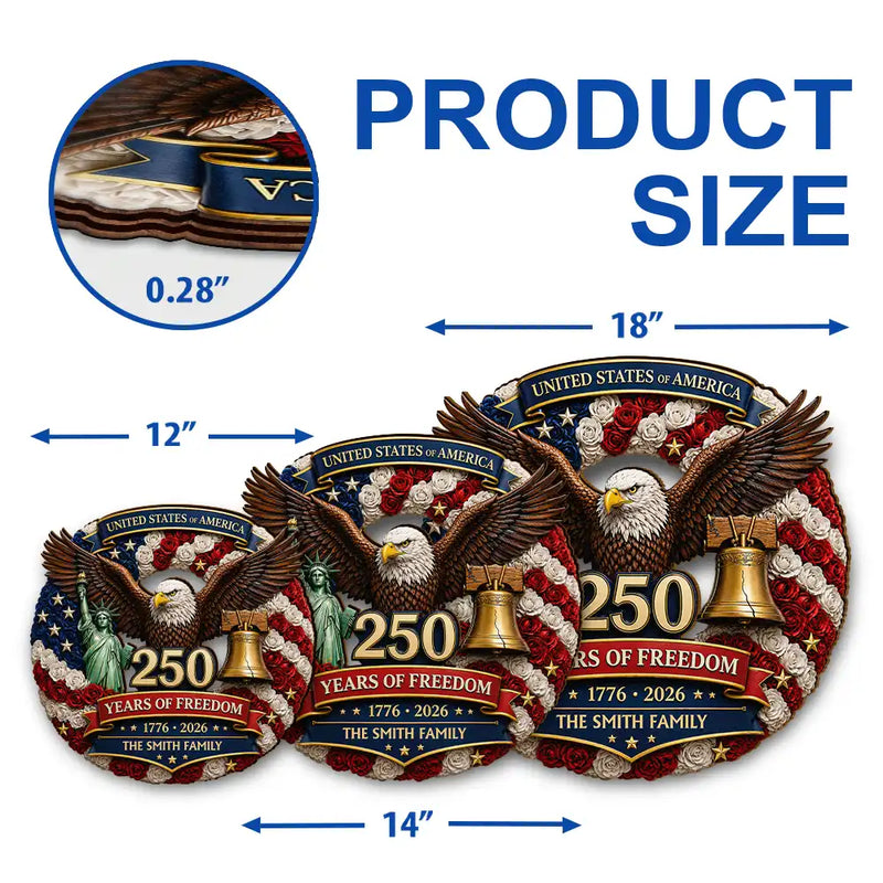 Family,Happy,America 250th,Independence Day,Top Market - 3D Effect Stars Stripes & Flowers 250 Years Of Freedom - Personalized Custom Shaped Wood Sign