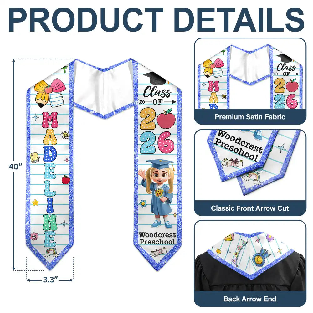 Graduation,Happy,Gift For Kids - Congrats Graduation Cute Kid - Personalized Kid Graduation Stole