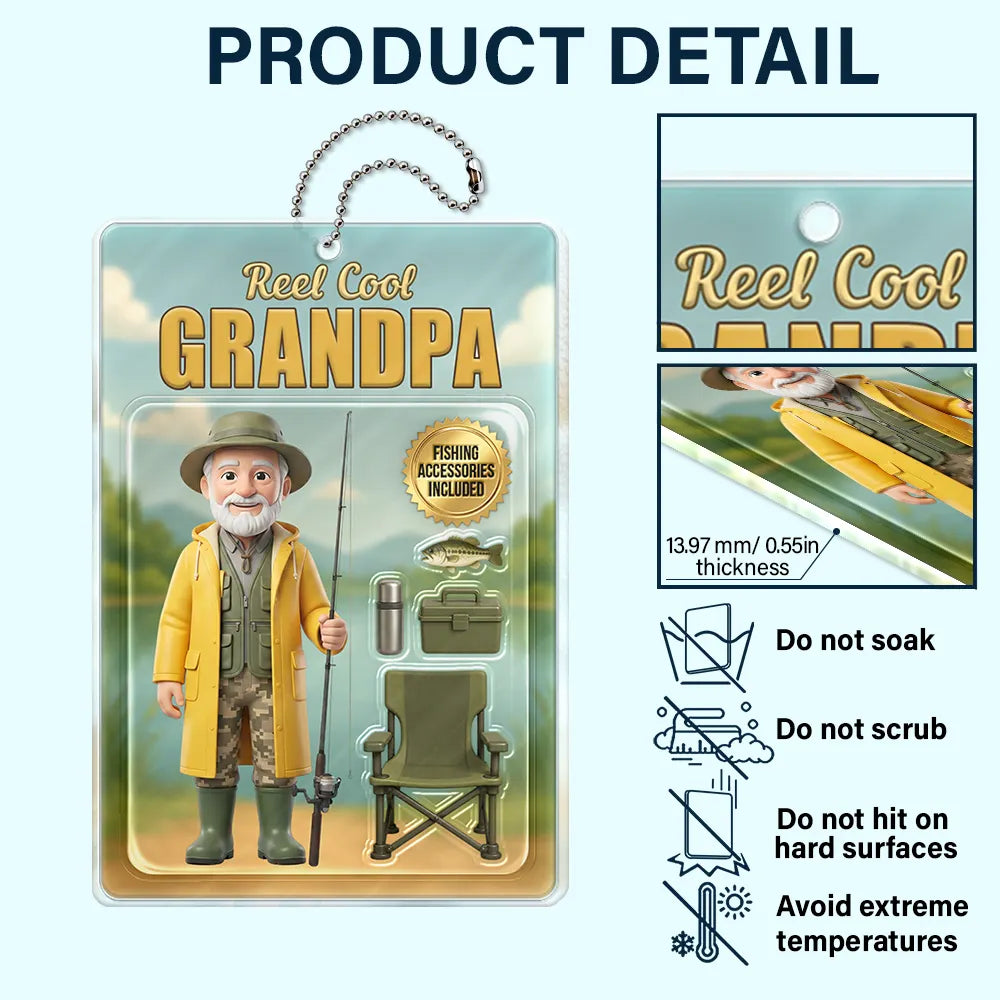 Gift For Father,Custom Photo,Fishing,Art Design,Playful,Photo - Toybox Figure - Custom Photo Toybox Figure Fishing Man Dad Grandpa Limited Edition - Personalized Acrylic Car Hanger