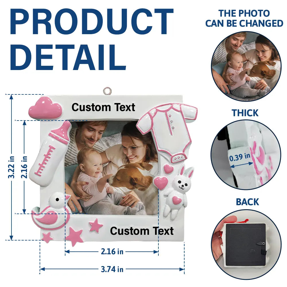 New baby, Custom Photo, Christmas, Happy - Custom Photo New Baby First Christmas As A Family Of Four - Personalized Embossed Ceramic Ornament