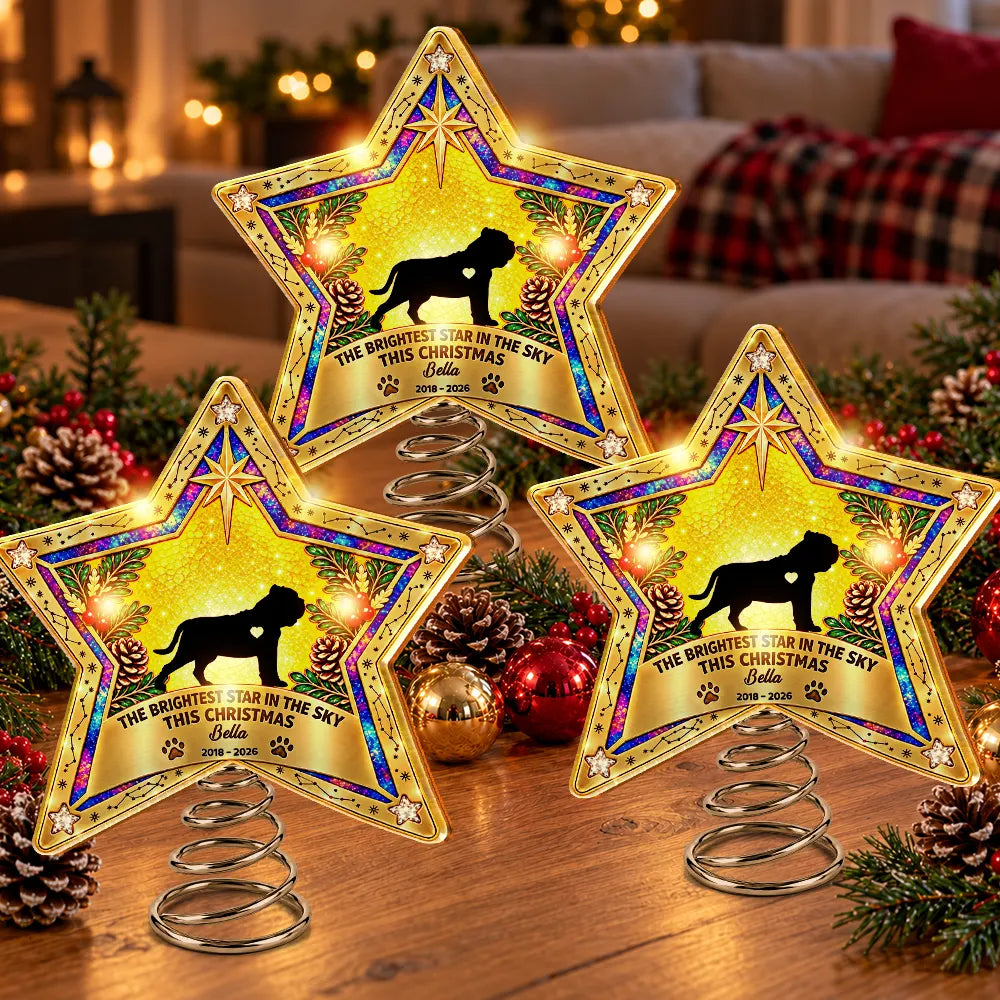 Christmas,Dog Lovers,Memorial,Pet Lovers,Pet Memorial,Sympathetic,Vector - Christmas Memorial Gift For Dog Lovers - Personalized Dog Silhouette The Brightest Star In The Sky LED Tree Topper