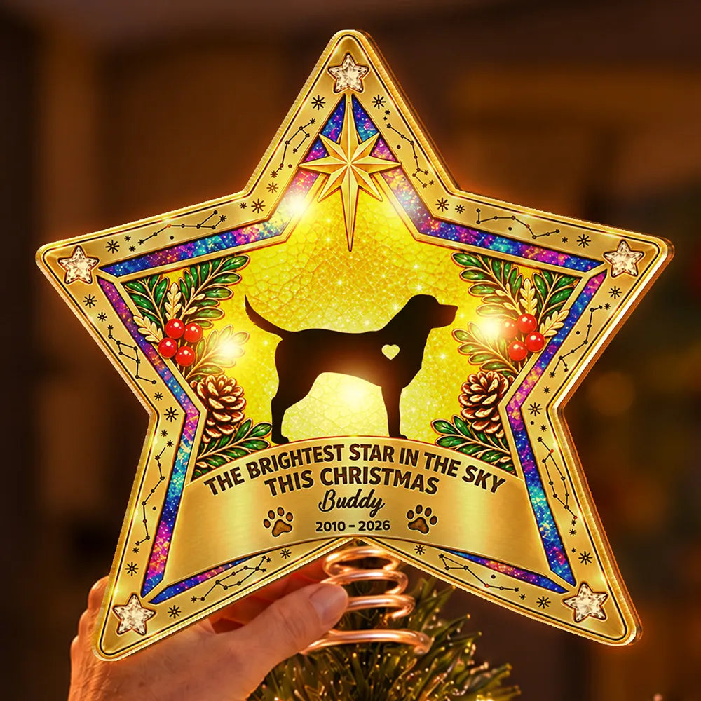 Christmas,Dog Lovers,Memorial,Pet Lovers,Pet Memorial,Sympathetic,Vector - Christmas Memorial Gift For Dog Lovers - Personalized Dog Silhouette The Brightest Star In The Sky LED Tree Topper