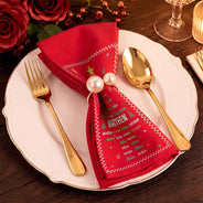 Christmas,Family,Custom Text,Happy - Family Name Tree Bell Star Shape Christmas Table Decor - Personalized Reusable Napkin