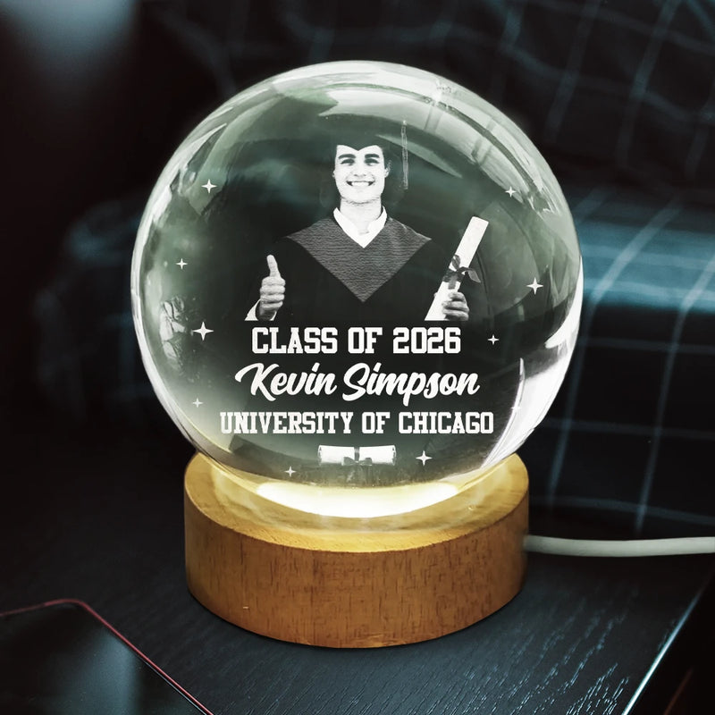 Graduation,Gift For Daughter,Dad - Daughters (Adult),Mom - Daughters (Adult),Mom - Sons,Gift For Son,Dad - Sons,Happy - Custom Photo Happy Graduation - Personalized Crystal Globe Lamp