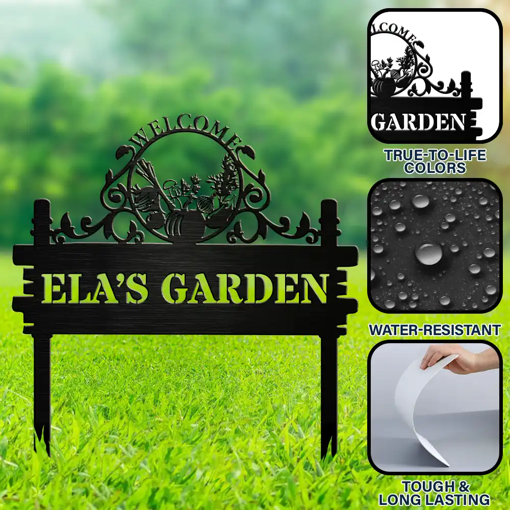 Gardening, Happy - Welcome Flower Vegetable Garden - Personalized Metal Garden Stake
