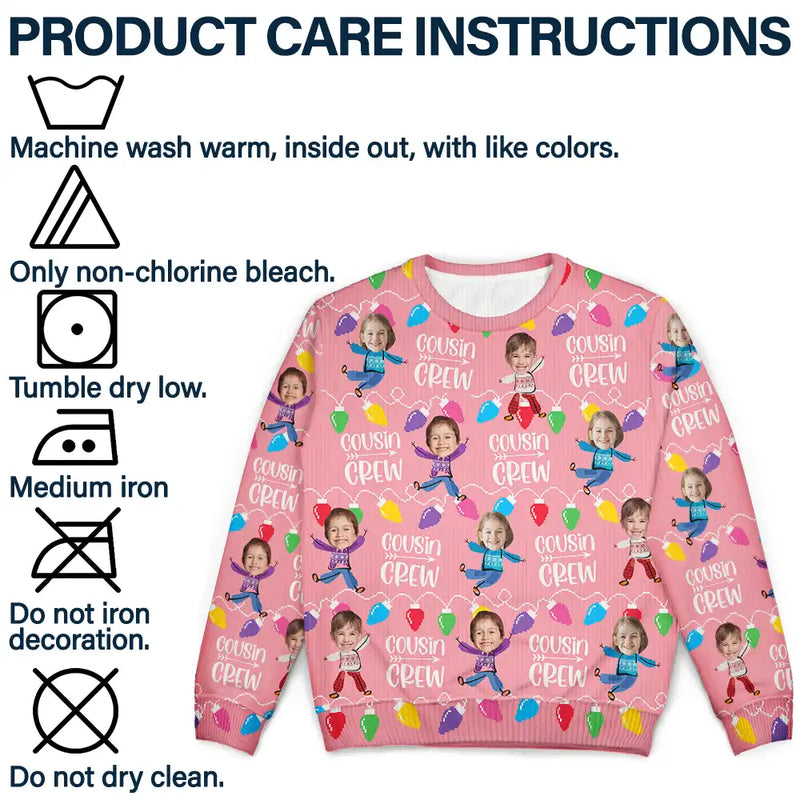 Gift For Sibling,Gift For Sisters,Gift For Brothers,Family,Christmas,Happy,Cousin - Custom Photo Funny Face Cousin Crew - Personalized Unisex Ugly Sweater